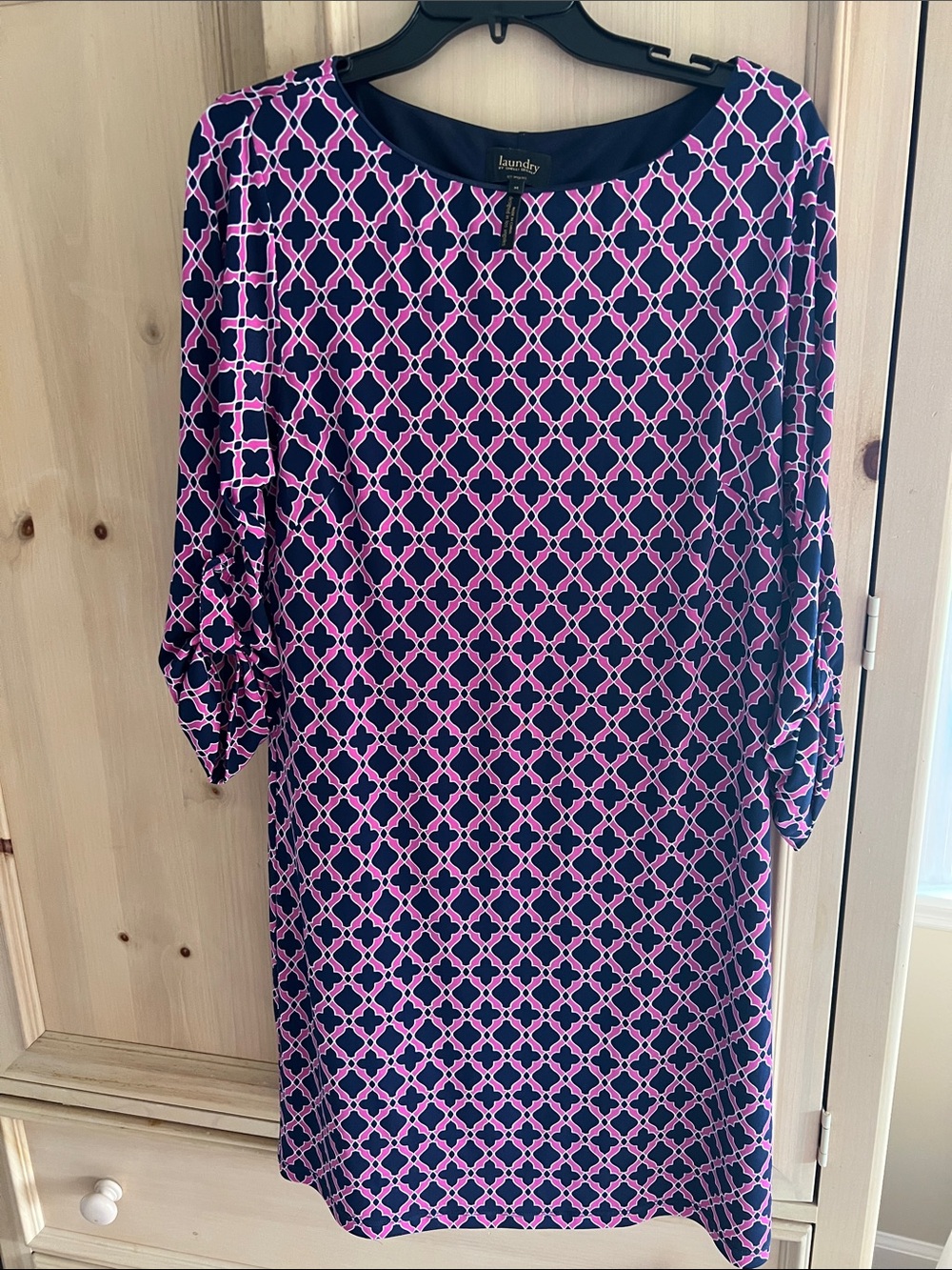Laundry By Shelli Segal Navy and Hot Pink Geometric Maternity Shift Dress